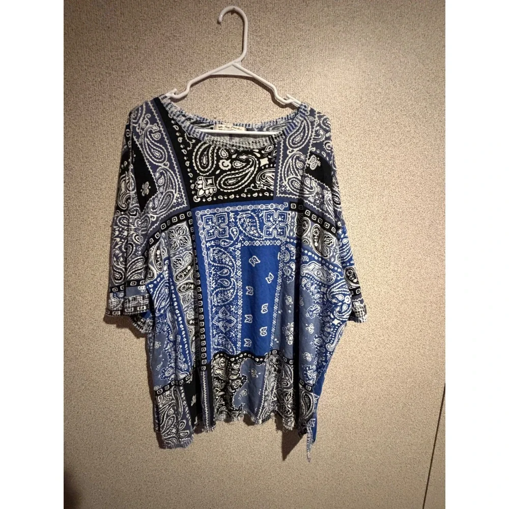 We The Free Free People Blue Bandana Paisley Print Oversized Cotton Top Medium